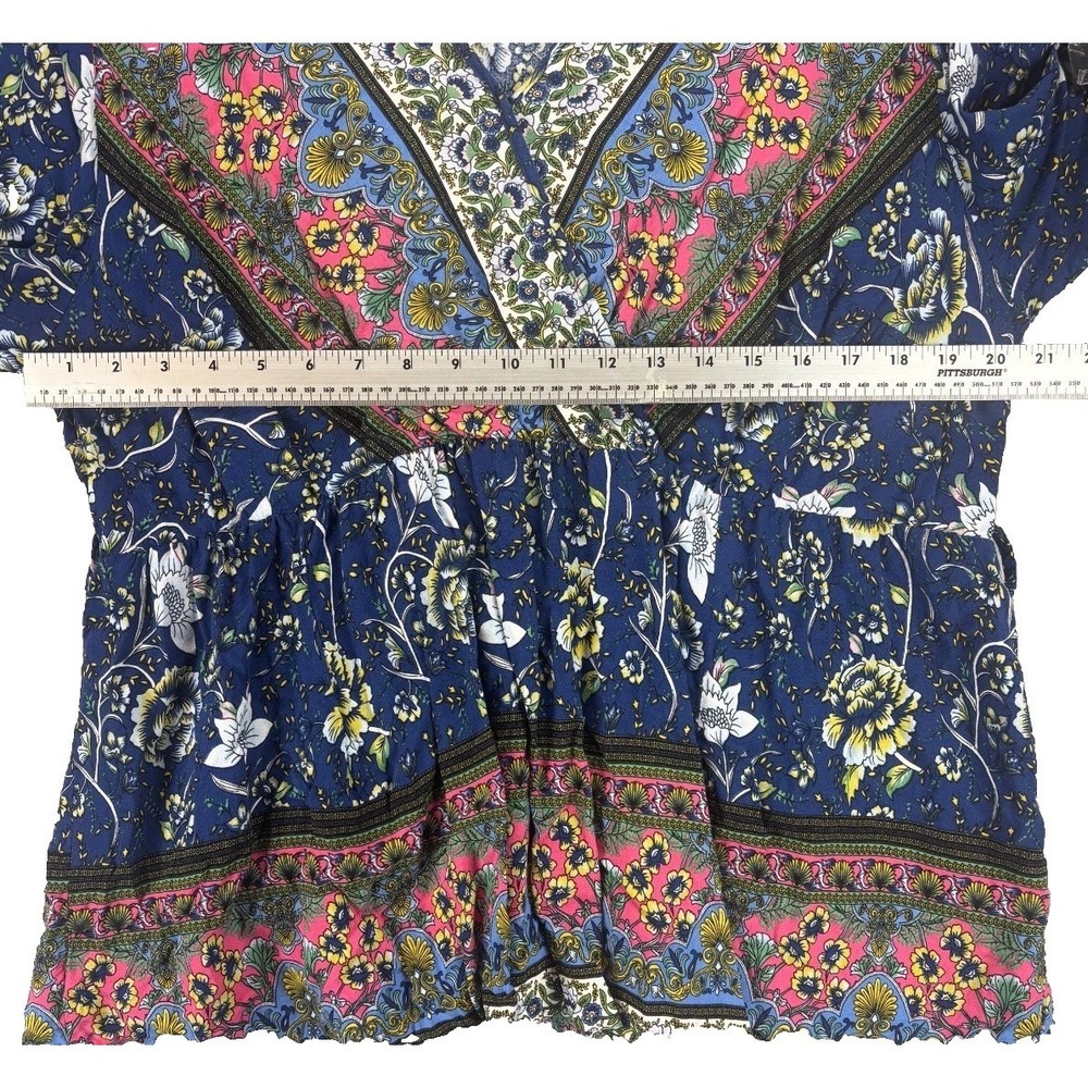 Boho Floral V Neck Tunic Festival Resort Top Blue Bell Sleeve Womens 18-20 Plus - Picture 13 of 13